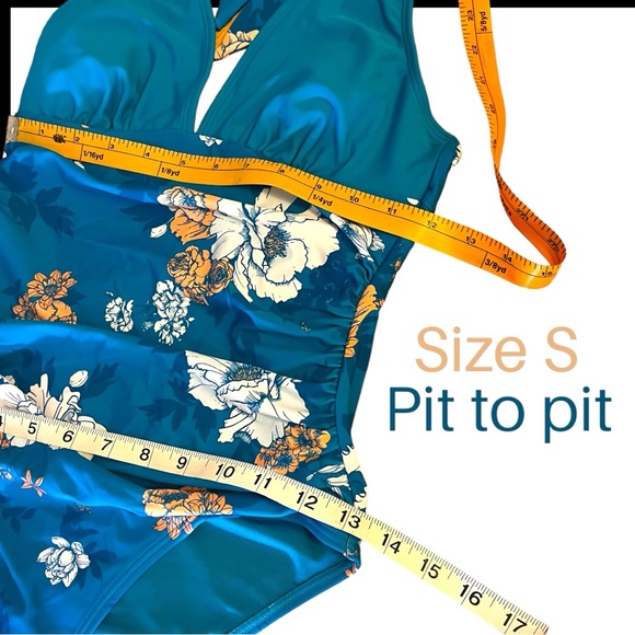 Cupshe Seafoam Garden One Piece Swimsuit with Tummy Control in Teal Floral NWT - Picture 7 of 16